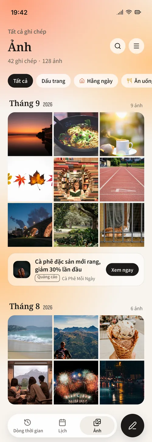 Dòng thời gian · Lịch · Ảnh