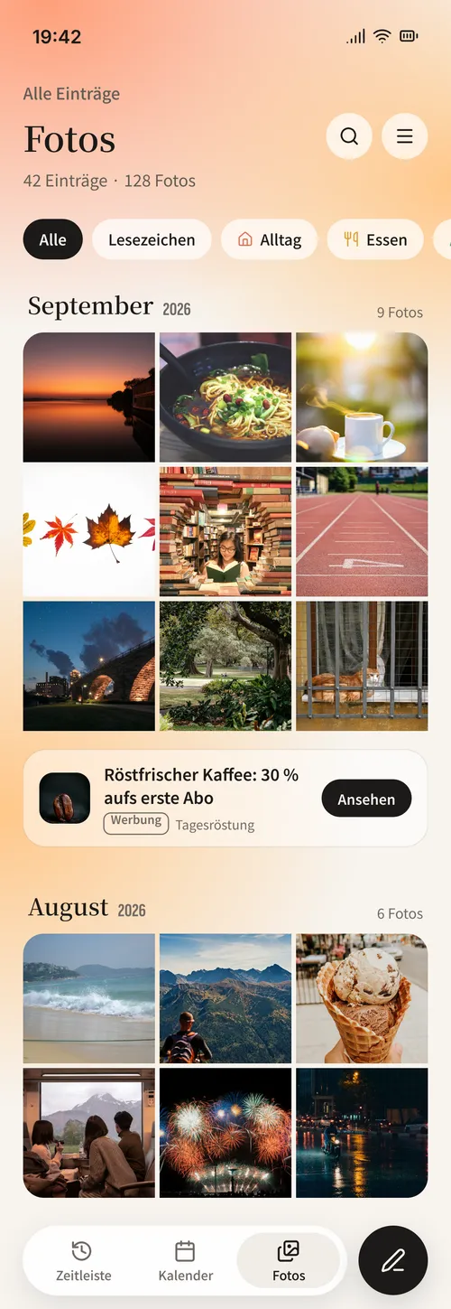 Zeitleiste · Kalender · Fotos