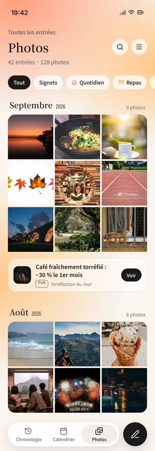 Chronologie · Calendrier · Photos